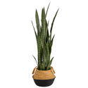 Nearly Natural 46in. Sansevieria Artificial Plant in Boho Chic Handmade Cotton & Jute White Woven Planter Thumbnail - 1