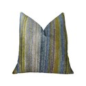 Handmade Luxury Pillow Blue Mustard Lavender Striped Double Sided Design Thumbnail - 1