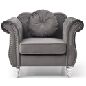 Hollywood Dark Gray Chesterfield Tufted Velvet Accent Chair with Round Throw Pillow Thumbnail - 1