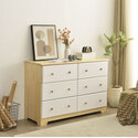 Better Home Products Solid Pine Wood 6 Drawer Double Dresser in Natural & White. Thumbnail - 1
