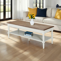 French Country Coffee Table with Storage and Driftwood Finish - Convenience Concepts Thumbnail - 1
