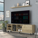 TUHOME Modern TV Stand - Oak Finish, 70" TV & Storage Thumbnail - 1