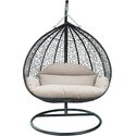 Leisuremod Recluse Collection Modern Outdoor Swing Chair Black Frame with ES57 Beige Cushion Thumbnail - 1