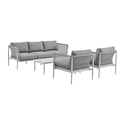 Rhodes Outdoor Patio 4 Piece Conversation Set in Aluminum with Sintered Stone and Gray Cushions Thumbnail - 1