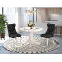 White Linen Round Pedestal Kitchen Table Set 3 Piece Dining Thumbnail - 1