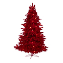 7ft. Red Flocked Fraser Fir Artificial Christmas Tree  Thumbnail - 1
