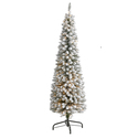Nearly Natural 6ft. Flocked Pencil Artificial Christmas Tree with 300 Clear Lights and 438 Bendable Branches - Thumbnail 1