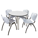 Regency Kee 36" Round Breakroom Table- White/ Chrome & 4 'M' Stack Chairs- Grey Thumbnail - 1