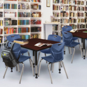 48 Square Height Adjustable Classroom Table with Navy Blue Stack Chairs - Regency Seating Thumbnail - 1