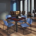 48 Square Breakroom Table Mahogany & Black Finish with 4 Blue Stack Chairs - Regency Seating Thumbnail - 1
