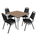 Regency Kee 48" Square Breakroom Table- Noble Oak/ Chrome & 4 Restaurant Stack Chairs- Black Thumbnail - 1