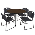 Regency Kee 48 in. Round Adjustable Classroom Table- Neo Walnut Top, Grey Base & 4 Black Zeng Stack Chairs Thumbnail - 1