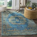 Traditional Teal/Beige Small Rectangle Jute Sari Viscose Rug 6x4FT - Safavieh Thumbnail - 1
