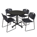 Regency Kobe 36" Round Breakroom Table- Ash Grey & 4 Zeng Stack Chairs- Black Thumbnail - 1