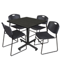 Regency Kobe 42" Square Breakroom Table- Ash Grey & 4 Zeng Stack Chairs- Black Thumbnail - 1