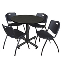 Regency Kobe 42" Round Breakroom Table- Ash Grey & 4 'M' Stack Chairs- Black Thumbnail - 1