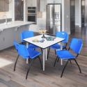 Regency Kahlo 42 in. Square Breakroom Table- White Top, Chrome Base & 4 M Stack Chairs- Blue Thumbnail - 1