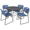 Regency Kahlo 42 in. Round Breakroom Table- Grey Top, Chrome Base & 4 Zeng Stack Chairs- Blue Thumbnail - 1