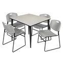 Regency Kahlo 48 in. Square Breakroom Table- Maple Top, Black Base & 4 Zeng Stack Chairs- Grey Thumbnail - 1