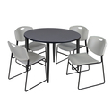 Regency Kahlo 48 in. Round Breakroom Table- Grey Top, Black Base & 4 Zeng Stack Chairs- Grey Thumbnail - 1