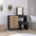 TUHOME Kaia Makeup Dressing Table, Four Drawers, One Mirror, Stool -Black / Pine Thumbnail - 1