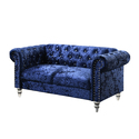 Global Furniture USA Dark Blue Velvet Loveseat - Tufted Sofa Thumbnail - 1