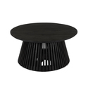 The Urban Port Ridge 32 Inch Handcrafted Round Coffee Table, Mango Wood, Slatted Flared Base, Black Thumbnail - 1
