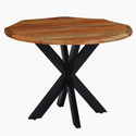 The Urban Port Kuri 41 Inch Handcrafted Live Edge Round Dining Table with a Natural Brown Acacia Wood Top and Black Iron Legs Thumbnail - 1
