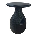 The Urban Port 14 Inch Side End Table, Artisan Handcrafted Mango Wood, Embossed Teardrop Shaped Base, Black Thumbnail - 1