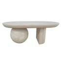 The Urban Port 38 Inch Coffee Table, Oblong Mango Wood Top with a Modern Ball Leg, Washed White Thumbnail - 1