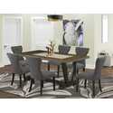 7 Piece Dining Set - Dark Grey Linen Fabric Chairs & Table Thumbnail - 1