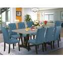 Cement Color Dining Table & 8 Linen Fabric Chairs Set Thumbnail - 1