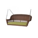 Resin Wicker Porch Swing with Green Cushion and Steel Frame - Thumbnail 1