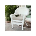 White Wicker Chair Outdoor Patio Lounge Seat with Tan Cushion - Jeco Thumbnail - 1