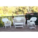 White Wicker Conversation Set with Tan Cushions 5 - Piece Patio Furniture - Jeco Thumbnail - 1