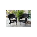 Black Wicker Outdoor Chairs Set of 2 with Tan Cushion & Tropical Style Thumbnail - 1