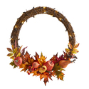 Nearly Natural 22in. Pumpkin and Maple Artificial Autumn Wreath with 50 Warm White LED Lights Thumbnail - 1