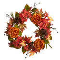 Nearly Natural 25in. Fall Ranunculus, Hydrangea and Berries Autumn Artificial Wreath Thumbnail - 1