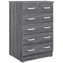 Better Home Products Cindy 5 Drawer Chest Wood Dresser with Lock in Gray Thumbnail - 1