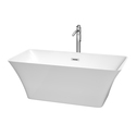 Wyndham Collection Tiffany 59 Inch Freestanding Bathtub in White with Floor Mounted Faucet, Drain and Overflow Trim in Polished Chrome Thumbnail - 1