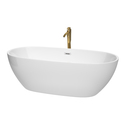 Wyndham Collection Juno 71 Inch Freestanding Bathtub in White with Polished Chrome Trim and Floor Mounted Faucet in Brushed Gold Thumbnail - 1