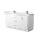 White Double Bathroom Vanity with Quartz Countertop and Square Sinks Thumbnail - 1