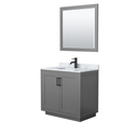 Dark Gray Bathroom Vanity with White Carrara Marble & Matte Black Trim Thumbnail - 1