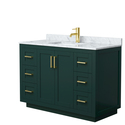 Wyndham Collection Miranda 48 Inch Single Bathroom Vanity in Green, White Carrara Marble Countertop, Undermount Square Sink, Brushed Gold Trim Thumbnail - 1