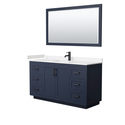 Dark Blue Vanity with Carrara Marble Countertop & Matte Black Trim Thumbnail - 1