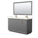 Dark Gray Double Bathroom Vanity 60 Inch Giotto Quartz Sink Mirror Thumbnail - 1