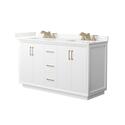 Wyndham Collection Strada 60 Inch Double Bathroom Vanity in White, Giotto Quartz Countertop, Undermount Square Sink (3-Hole), Satin Bronze Trim Thumbnail - 1