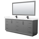 Wyndham Collection Strada 84 Inch Double Bathroom Vanity in Dark Gray, Carrara Cultured Marble Countertop, Undermount Square Sink, Matte Black Trim, 70 Inch Mirror Thumbnail - 1