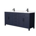 Dark Blue Double Bathroom Vanity with Carrara Marble Countertop Thumbnail - 1