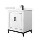 Wyndham Collection Marlena 30 Inch Single Bathroom Vanity in White, Carrara Cultured Marble Countertop, Undermount Square Sink, Matte Black Trim Thumbnail - 1